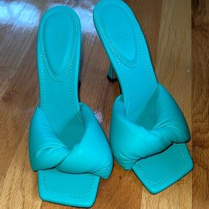 Teal high heel mules